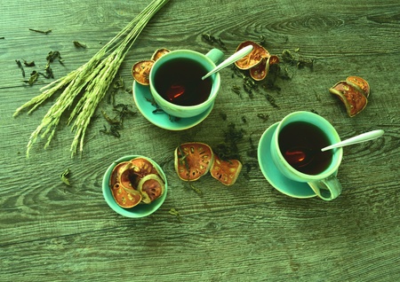 Coffees on wooden surfaceの素材