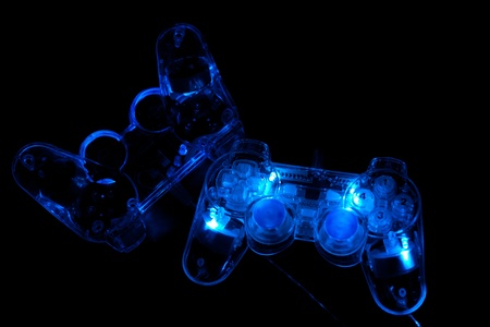 Joystrik with light blue on a black background の写真素材