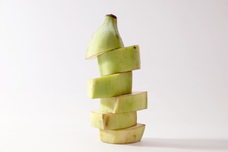 The unusual shape of the banana slicesの写真素材