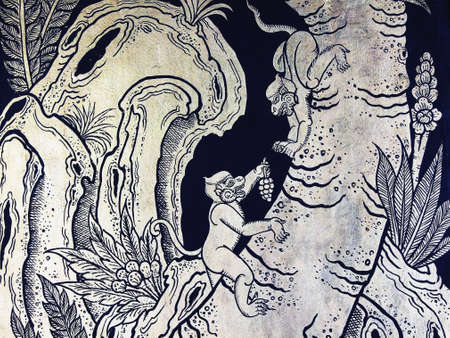 Paintings on the walls of ancient templesの写真素材