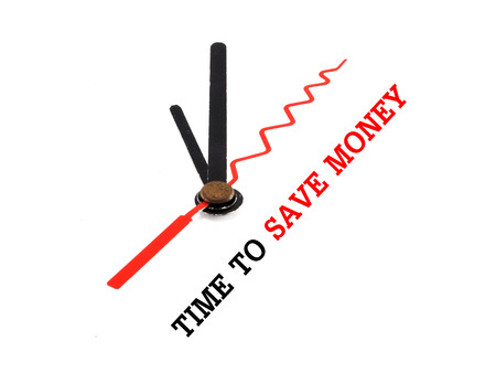 time to save money concept clock closeup on white background