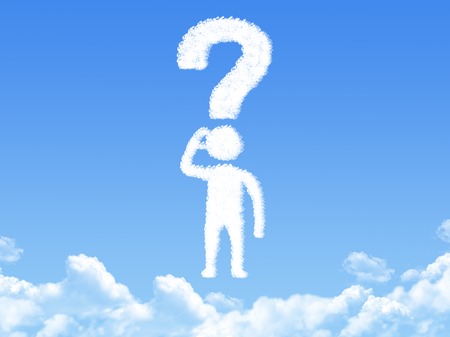 man with question mark cloud shapeの写真素材