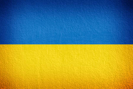 Ukraine Flag on the wall textureの写真素材