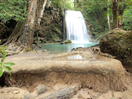 Waterfall with water flowing aroundの写真素材
