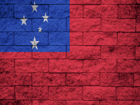samoa Flag on the old wall textureの写真素材