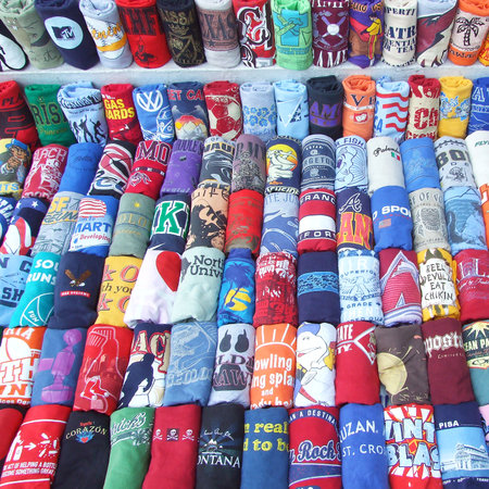 Bangkok , Thailand - June 12, 2010 : many colorful shirts for sale at a market entertainmentのeditorial素材