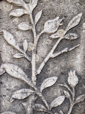 brick wall with stone carvingの写真素材