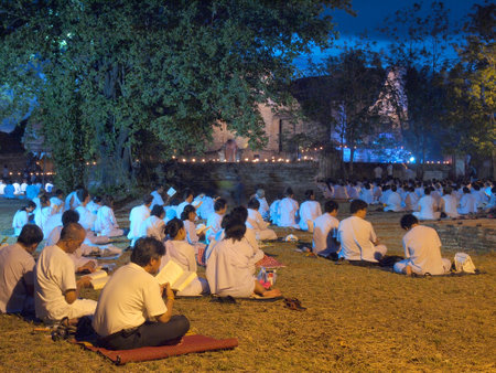 Ayutthaya, Thailand - May 13, 2014:  Visakha Bucha Day.These votary agreed together in the rituals,...