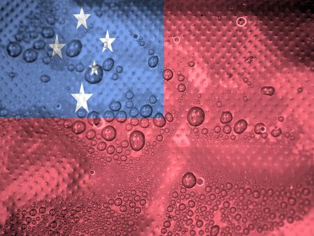 water drops on samoa flag backgroundの写真素材