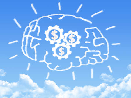 brain with money sign cloud shapeの写真素材