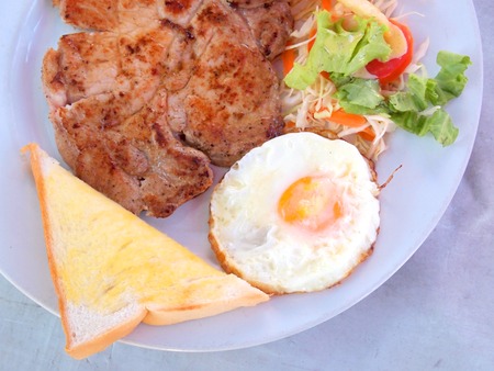 grilled steak with french friesの写真素材