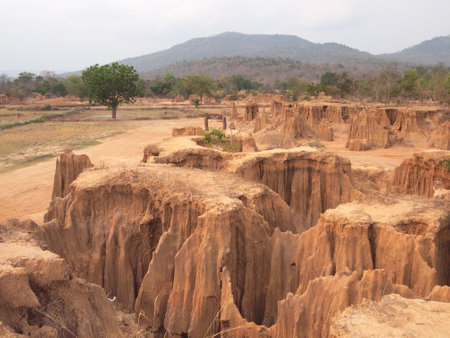 Lalu Park in Sakaeo province, Thailand, due to soil erosion has produced stranges shapesのeditorial素材
