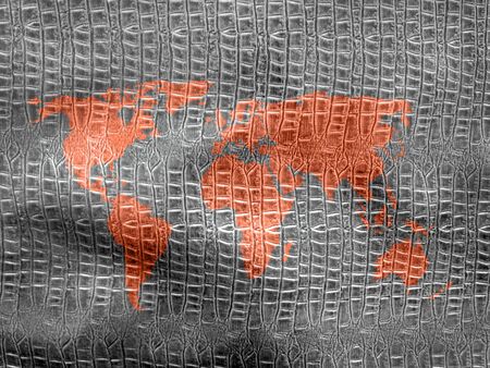 world map on brown leather backgroundの写真素材