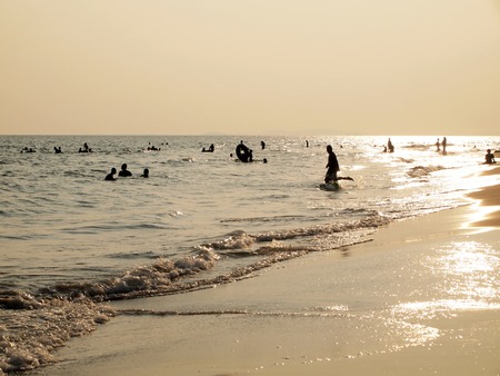 Close up beach and people silhouetteの写真素材