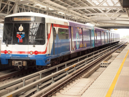 Bangkok,Thailand - May 29,2016 : BTS Skytrain at a station in the city centre as the rail network.