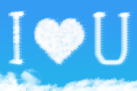 I love you shape clouds , love concept on blue skyの写真素材