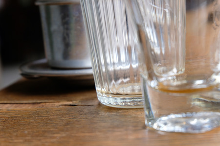 close-up glass of water on tableの写真素材