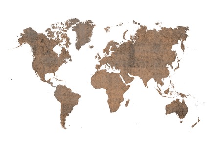 world map on brown wall backgroundの写真素材