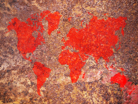 red color world map on zinc backgroundの写真素材