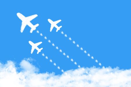 Plane shape clouds leader with team senior ,go to success goal. creative ideaの写真素材