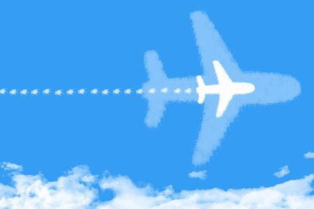 plane on cloud shaped with big plane shadowの写真素材
