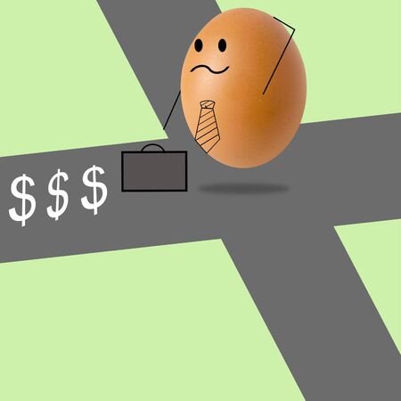 Businessman egg and dollar on roadの写真素材