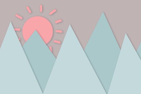 mountain and sunrise paper art style with pastelの写真素材