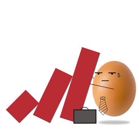 Businessman egg on falling down red graphの写真素材