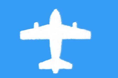 Plane shape clouds in the blue skyの写真素材