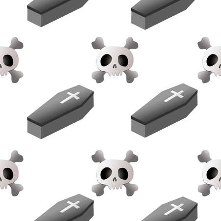 Coffin and skull seamless cartoon on white background ,3d illustration conceptの写真素材