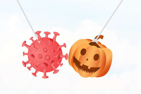 Coronavirus COVID-19  crashing pumpkin , Coronavirus COVID-19 spreading concept 3D illustrationの写真素材