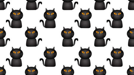 black cat seamless cartoon on white background , illustration conceptの写真素材