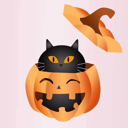 Black cat sitting pumpkin , 3d illustration conceptの写真素材