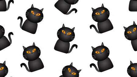 black cat seamless cartoon on white background , illustration conceptの写真素材