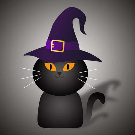 black cat wearing hat. Isolated on black background ,illustration conceptの写真素材