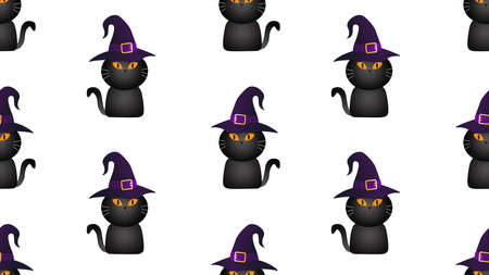 black cat wearing hat seamless cartoon on white background , illustration conceptの写真素材