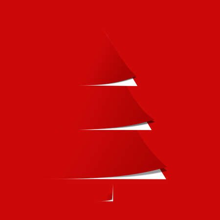 Paper cut christmas tree on red background ,  illustration conceptの写真素材