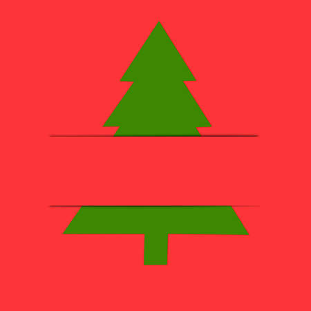 Paper cut christmas green tree on red background ,  illustration conceptの写真素材