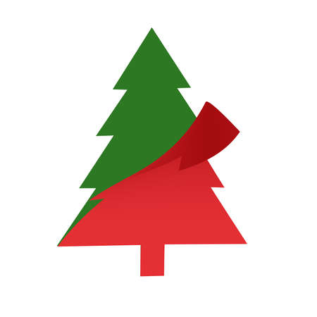 Paper cut christmas green tree on white background ,  illustration conceptの写真素材