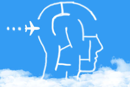 plane and maze head cloud shape on blue sky