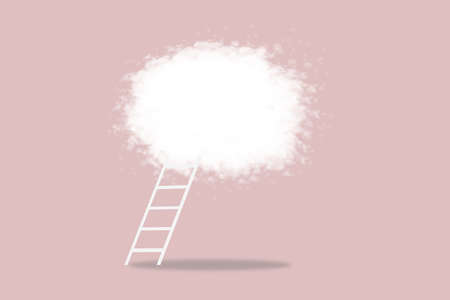 stair with cloud floating on pink background. minimal creative idea conceptの写真素材