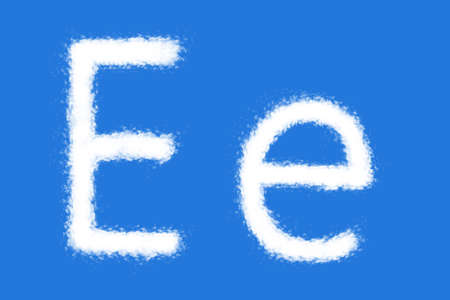 Cloud E alphabet shape on blue backgroundの写真素材