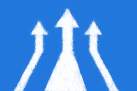 arrow growth shaped cloud on blue skyの写真素材