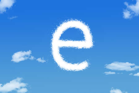 Letter e cloud shape on blue skyの写真素材
