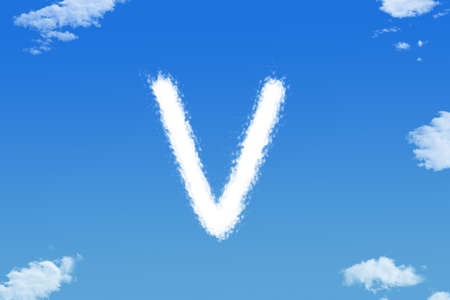 Letter v cloud shape on blue skyの写真素材