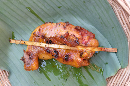 Grilled Chicken on banana leafの写真素材
