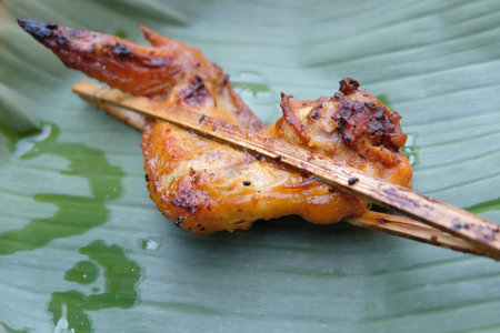 Grilled Chicken on banana leafの写真素材