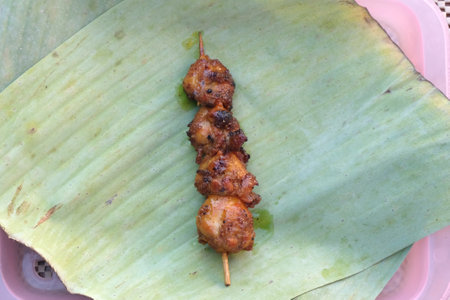 Grilled Chicken on banana leafの写真素材