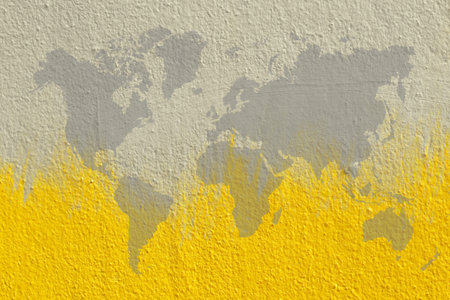 World map isolated on brown and yellow backgroundの写真素材