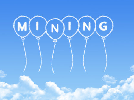mining balloon cloud shape on blue skyの写真素材